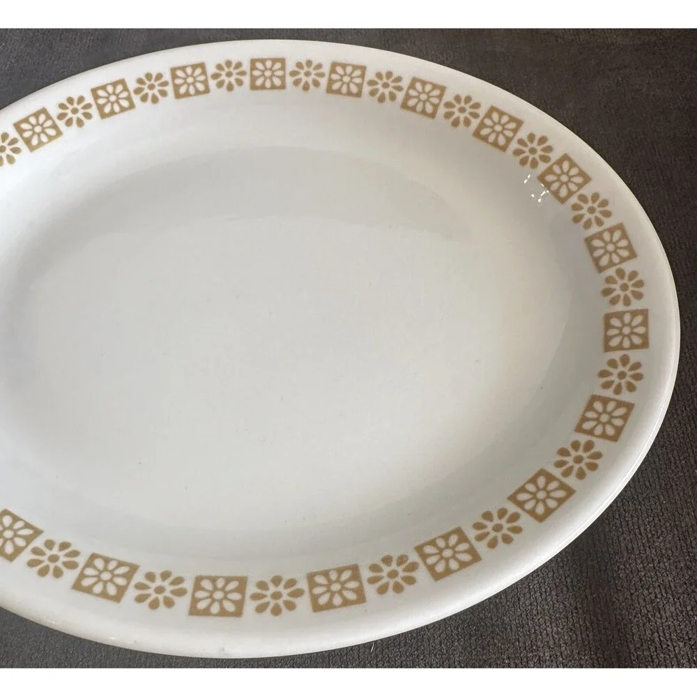 Vintage Shenango China Restaurant Ware Oval Plate Gold Daisy Floral Rim 9.5”
